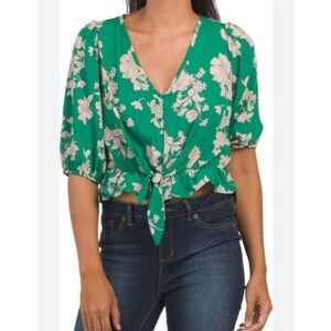 Sienna Sky Tie Waist Floral V Neck Blouse Med